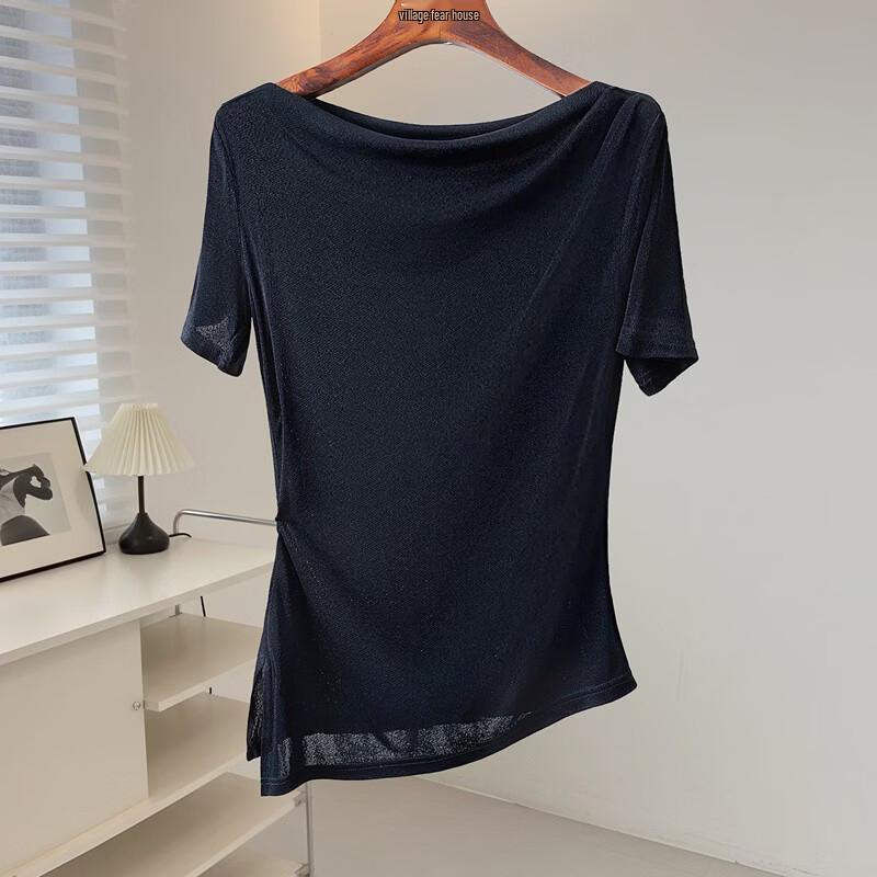 Women's Acetate Blend Short Sleeve Boat Neck Top