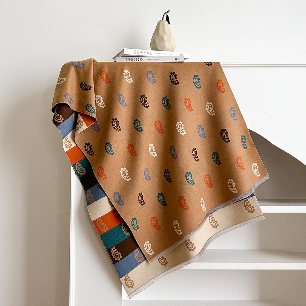 Scarf Women's color plaid multi-color cashew flower scarf to keep warm Winter versatile imitation cashmere shawl dual-purpose thick warm neck