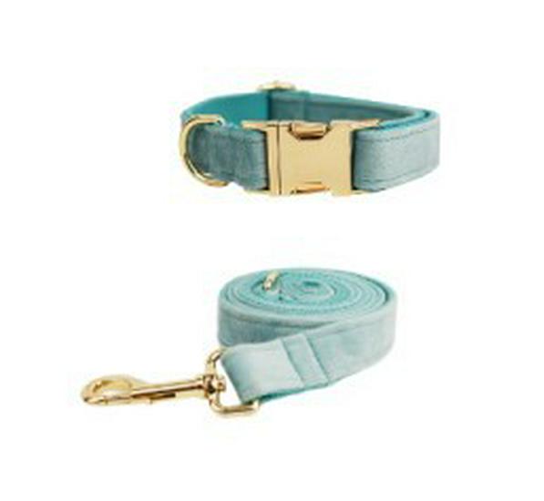 Lake Green Velvet Dog Collar and Leash Set - Hot Selling Pet Neck Collar Chain XS