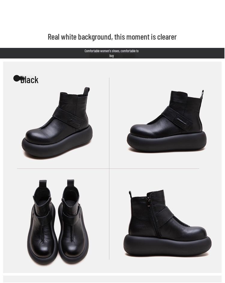 Shanghai Jiechu 2024 Autumn/Winter Cowhide Round Toe Korean Style Women's Boots
