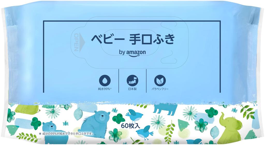 Baby Hand Pure 60 Wipes X 20 Packs Made In by Amazon Wipes, 99% Water, (1200 Wipes) [Case], Japan, Paraben-Free (MamaBear)