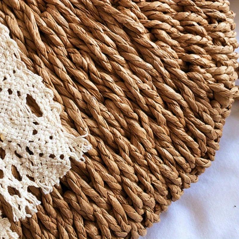 Borsa a Tracolla Intrecciata in Paglia con Decorazione a Margherita, Piccola Portamonete Borsa a Mano Fatta a Mano, Borsa Estiva Bohemia, Borsa da Spiaggia Accattivante Estiva, Borsa da Spiaggia Estiva in Paglia