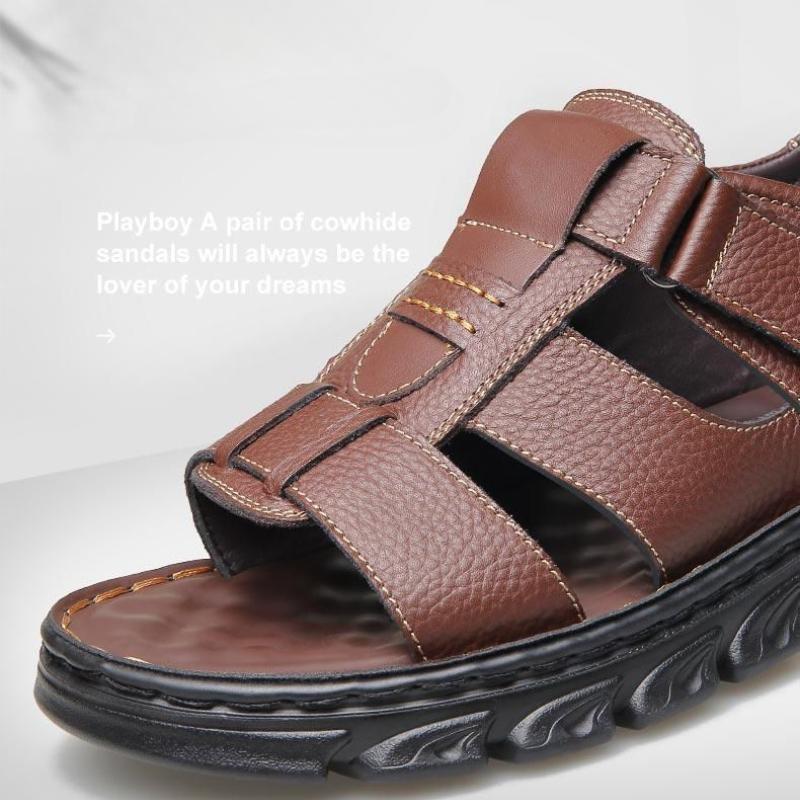 Mode Heißer Verkauf Herren Sandalen Hochwertige Rindsleder Schuhe für Herren Outdoor Strand Doppelzweck Hausschuhe Rutschfest Dicksohlige Papa Schuhe