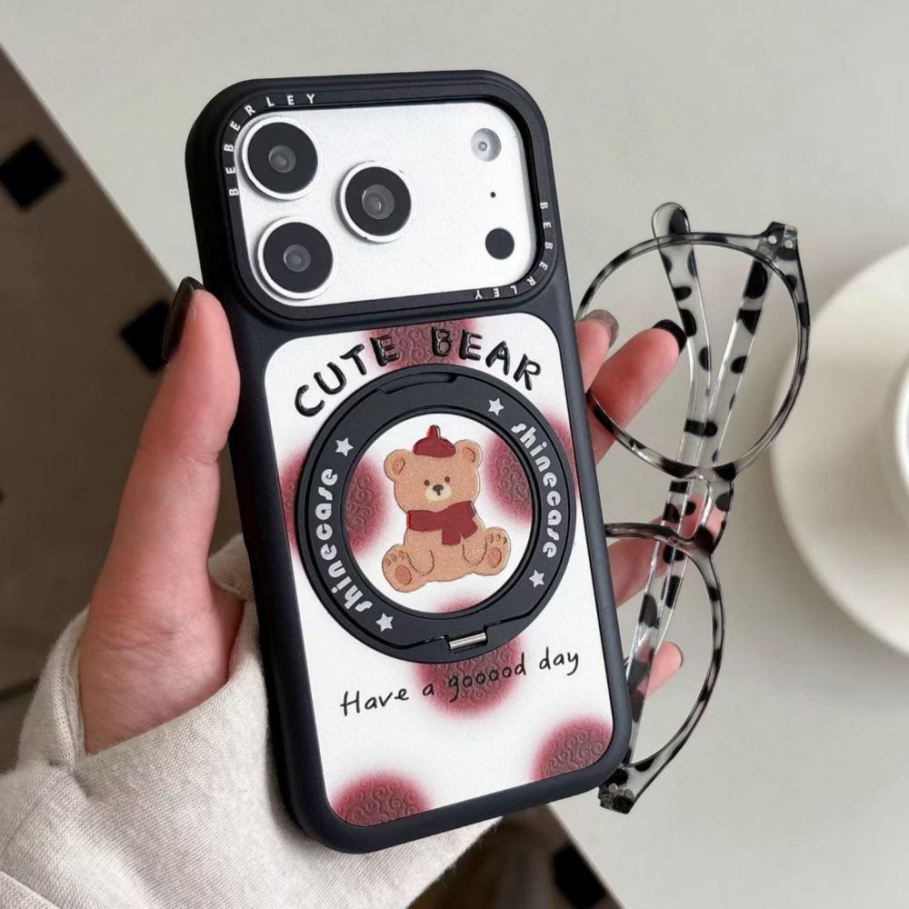 

Little Bear iPhone 15/17 Pro Max Case with Cute Cat Design and Rotating Stand iPhone 16 Pro