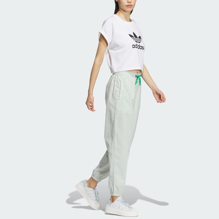 Adidas Originals Trefoil Woven Pants With Cuffed Hem And Loose Fit Women Bottoms Linen-Green IK8629