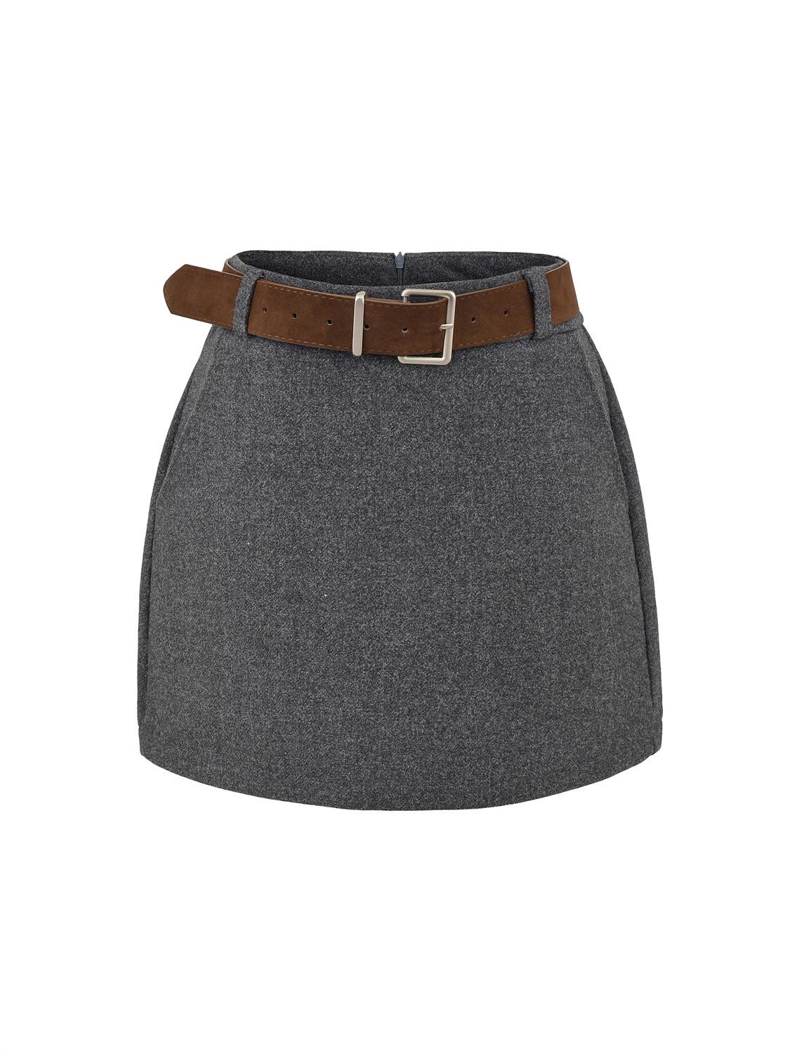 

2025 Autumn/Winter Women s Korean Retro Wool Skirt: Versatile Short Hip-Hugging with Petite Waistband Small темно-серого