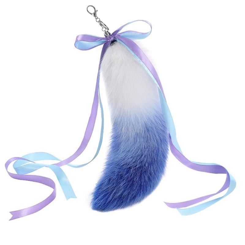 Animal Plush Tail Charm Keychain Purse Bag Charm Keychain Decorations Keychain Pendant with Ribbon