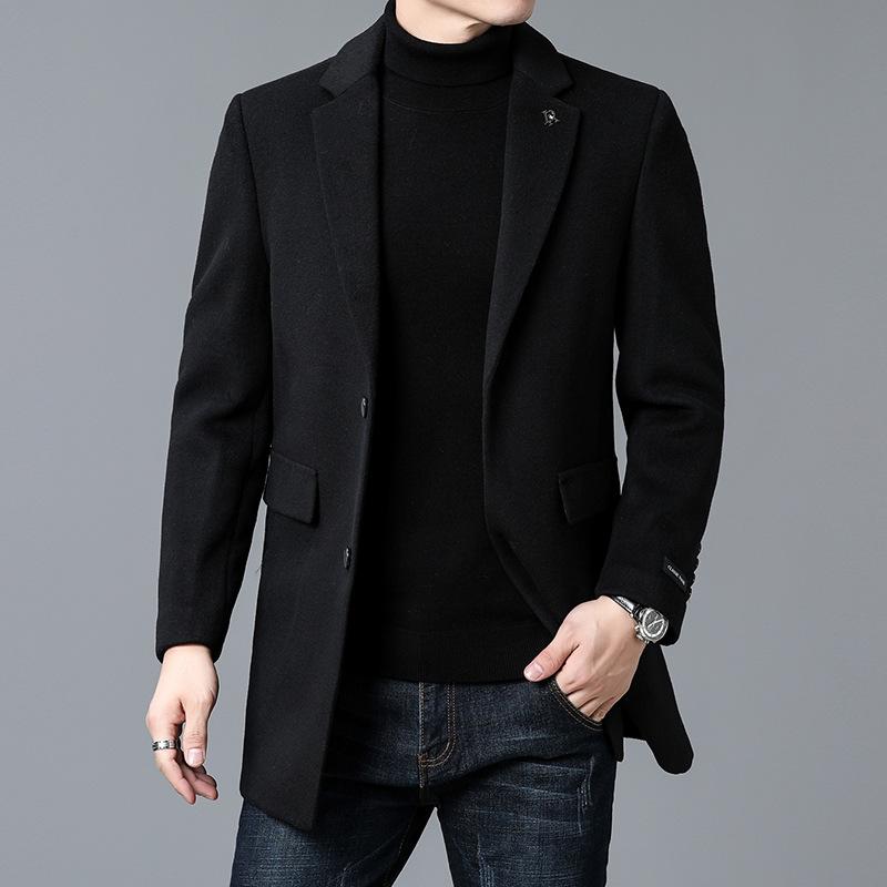 

Осенне-зимний костюм для среднего возраста, повседневное пальто с воротником, мужское пальто средней длины 4XL чёрный