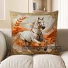 2D Galloping White Horse With Golden Frame Pillow Cover Pattern Cushion Cover Suitable For Sofa Bedroom Car Pillow Cover