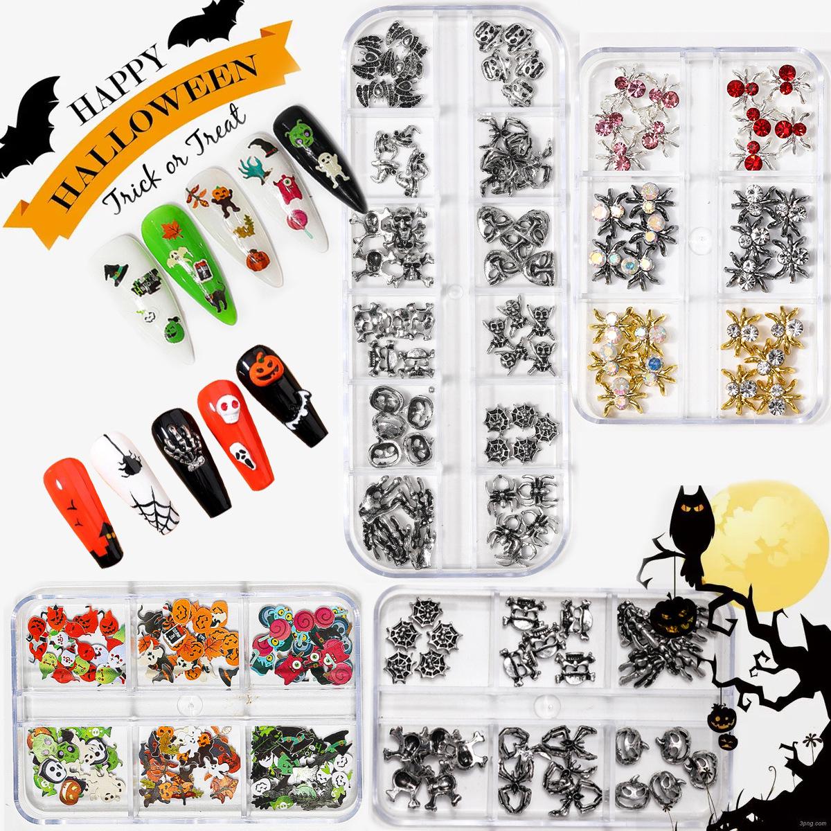 

2024 Halloween Nail Art Set: Skull, Ghost, Spider & Bat Alloy Decorations