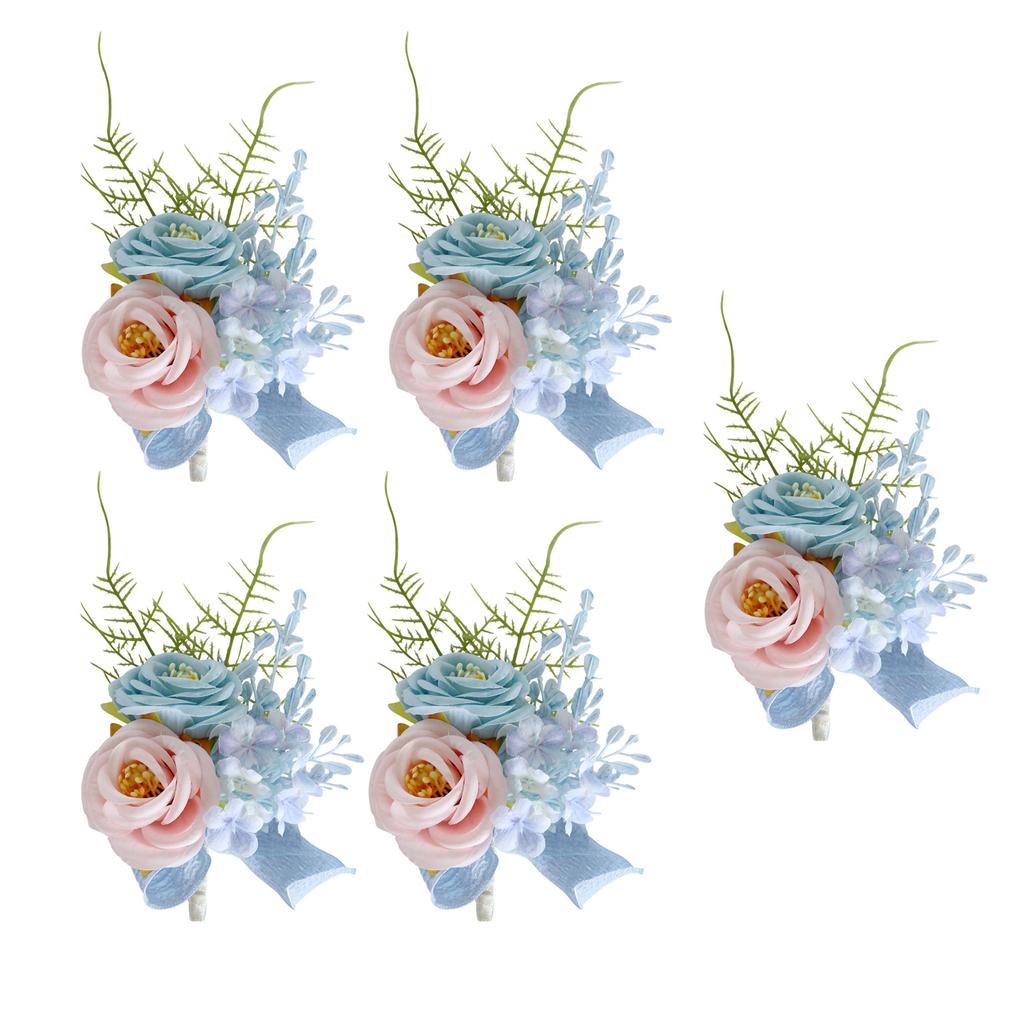 5Pcs Elegant Rose Boutonniere Set for Wedding Handmade Corsages Flowers with Pin and Clip Jewelry for Grooms and Guests