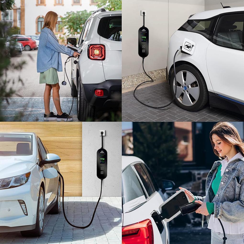 Caricabatterie portatile per veicoli elettrici Tipo 2 Connettore spina 8-16A 3,5KW TIPO 2 5M Stazione di ricarica Wallbox per veicoli elettrici Display digitale a LED