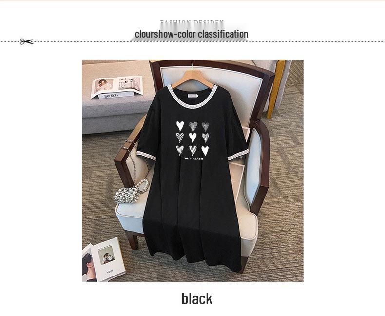 Plus Size Slimming A-Line Mid-Length Dress, Round Neck, for Women 200/300/350 Jin - Style 1089