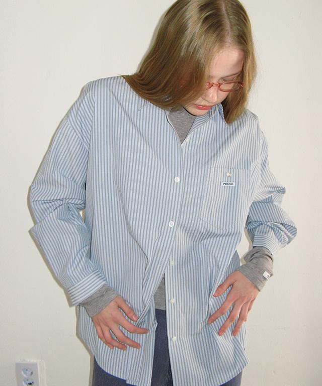 RONRON Button Pocket Oversized Shirt Blue Stripe