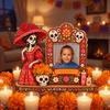 Bunte Festival Tischdekoration Totentag Fotorahmen, Lebendiger Blumiger Zuckerknochen Muster Druck, Dia De Los Muertos Tischdisplay Mexikanische Katrina