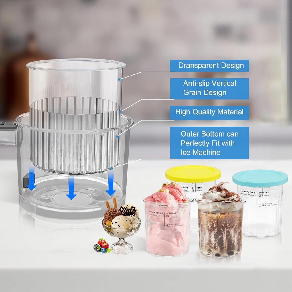 Ice Cream Pints Cup Ice Cream Containers with Lids&Spoon Suitable for NC500 NC501 Series Leak Proof Kitchen Accessories