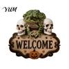 Entrance Door Ornament Halloween Wooden Welcome Sign, Spooky Skull Frog Crow Witch Hanger, Festive Holiday 2D Wall Hanging Sign for Home Party
