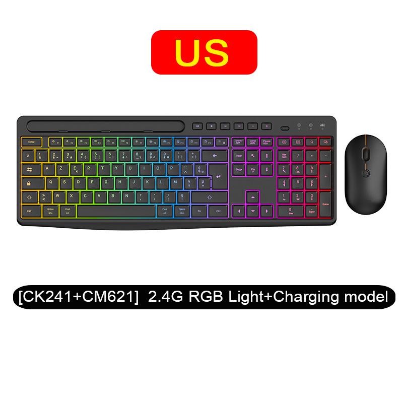 2.4G Wireless Keyboard Mouse Set RGB Backlit Rechargeable Full-Size Rechargeable Ergonomic Business Office Keyboard & Mouse Set