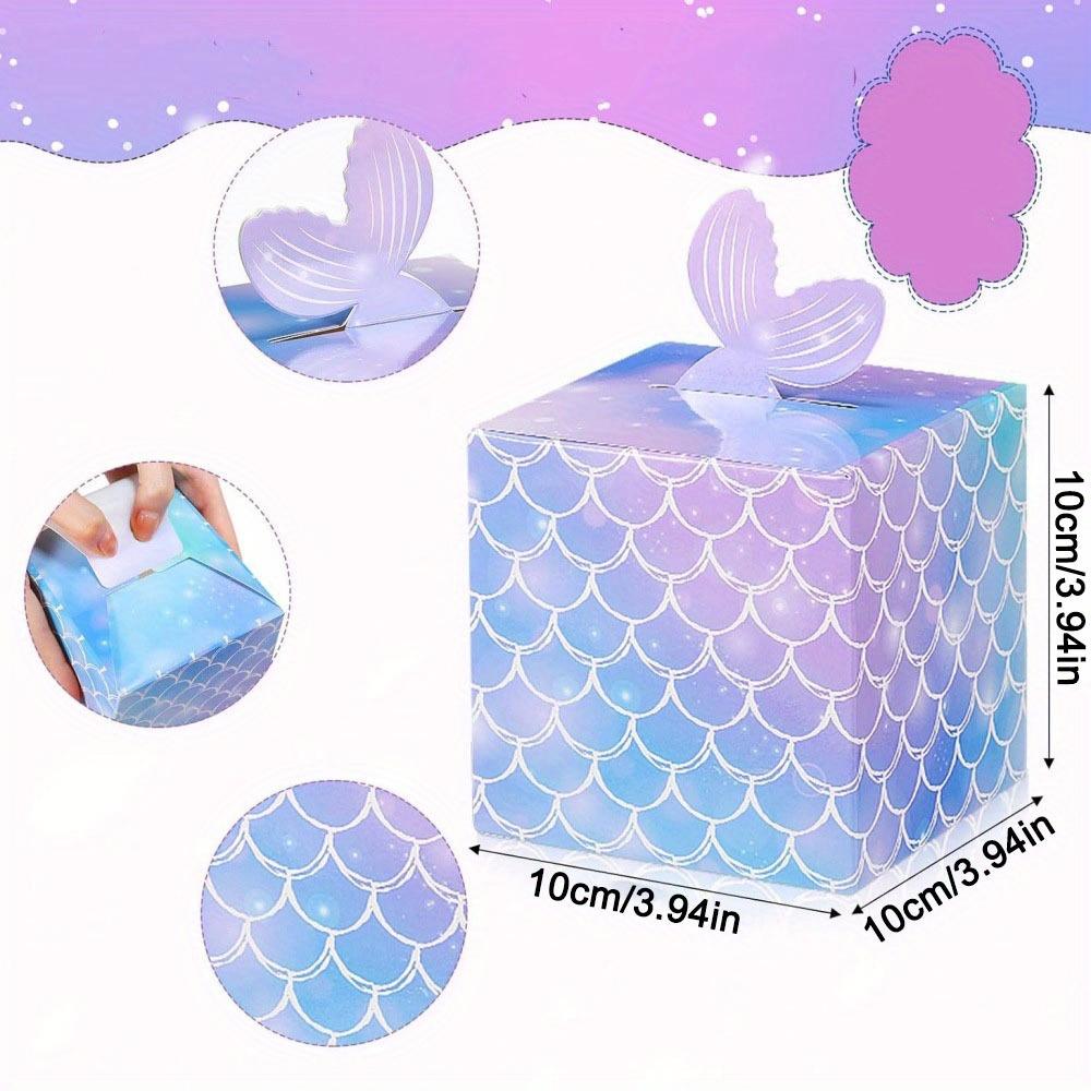 12pcs Mermaid Party Favor Box Paper Treat Boxes Mermaid Tail Gift Box Summer Gift Packaging Box Square Gift Box Gift Wrap Box for Under The Sea Theme
