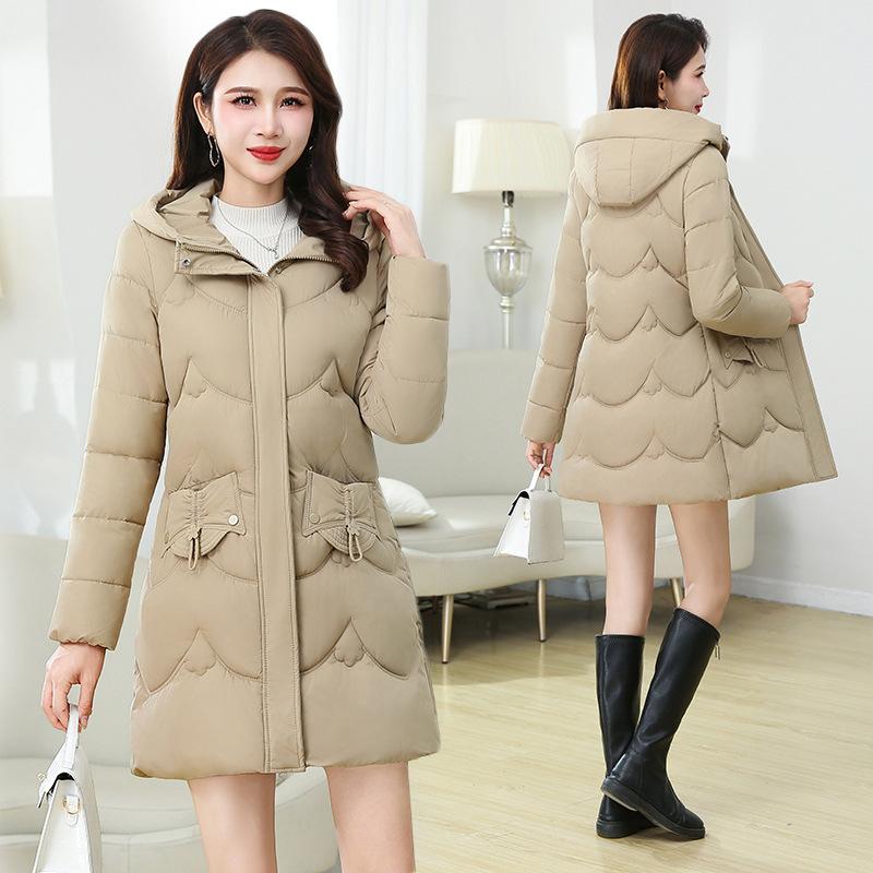 New slim-fit medium and long padded jacket, winter fashion medium and long waist warm women's down padded jacket