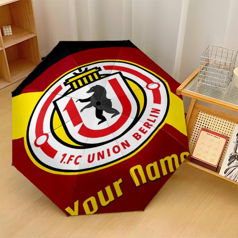 Union Berlin FC Automatic 3‑Fold Umbrella 8‑Rib Windproof Folding Umbrella Sun Rain Protection For Outdoor Travel Daily Use
