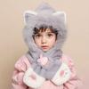 Youngsters Cute Cat Ear Winter Plush Thickened Ear and Neck Protection Daily Warm Cat Paw Embroidery Hat and Scarf Combo