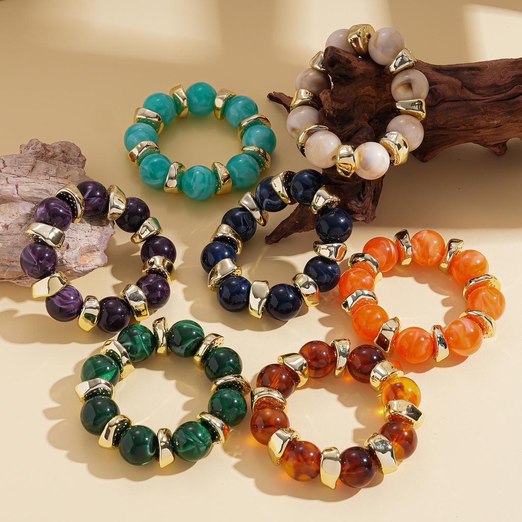 Acrylic Round Beaded Bracelet Irregular Geometric Metal Splicing Bangle for Women Imitation Stone Chain Bracelet Accessories