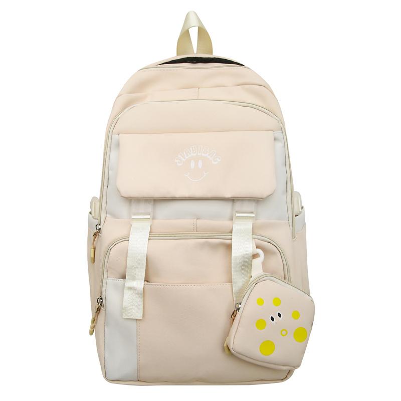 Large Capacity Backpack Lightweight Contrast Color Schoolbag Junior Senior High School Student Backpack with Coin Purse