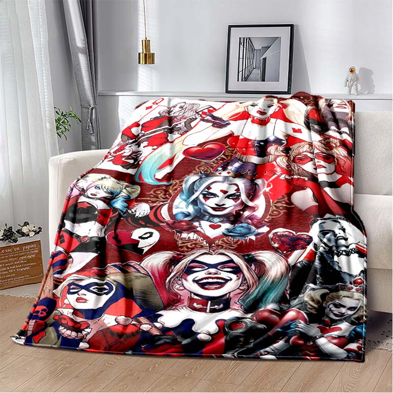 H-Harley-Quinns Movie Character Print Flannel Blanket Cozy Warm Throw Bedroom Sofa Birthday Present Indoor Home Lounge Decor