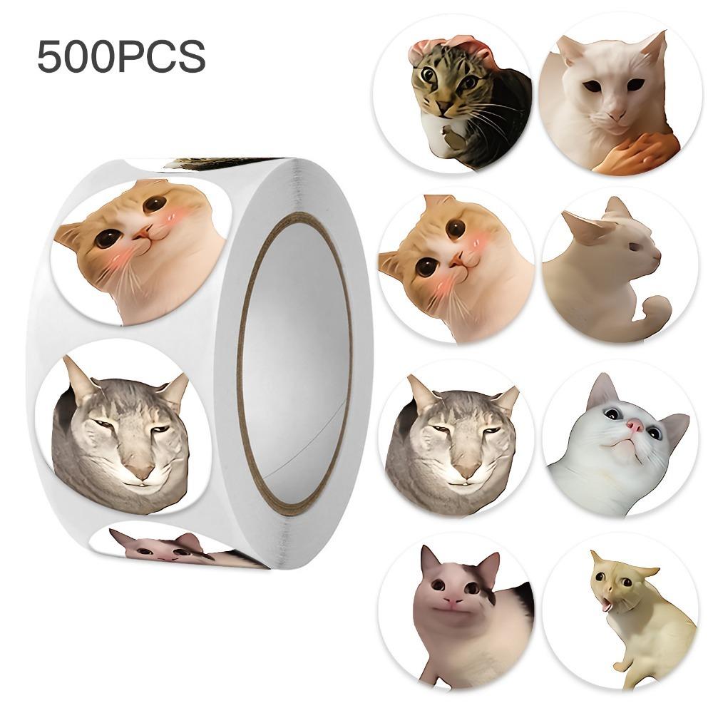 500pcs Cat Emoticon Pack Round Sealing Stickers, Suitable for Stationery Stickers, Gifts, Teachers, Parents Learning Rewards