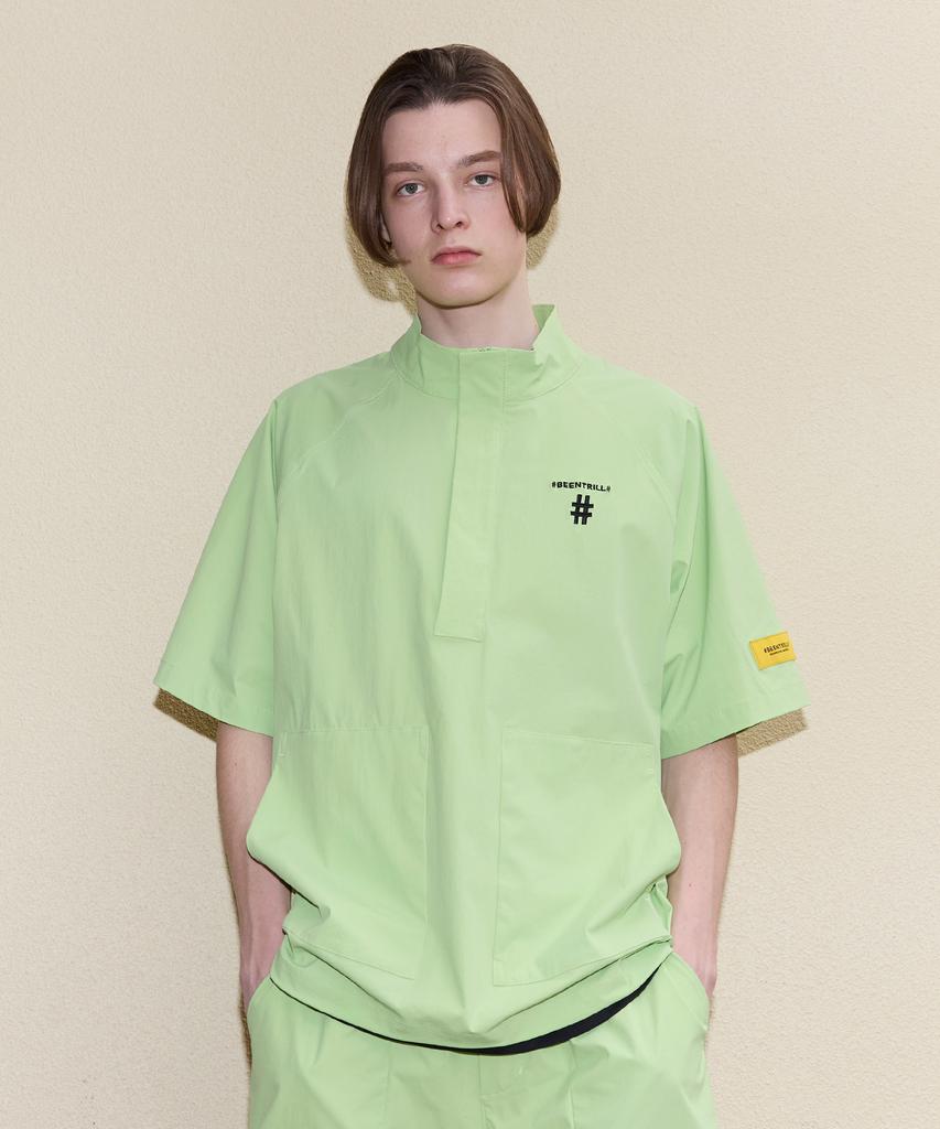 Beentrill Stand Collar Oversized Short Sleeve Anorak (Neon Yellow)