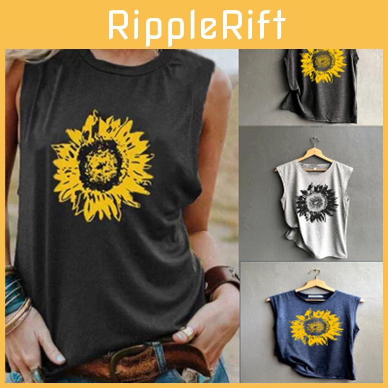 Exquisite Women's Sleeveless Sunflower Tops Blouse For Effortless Summer Style