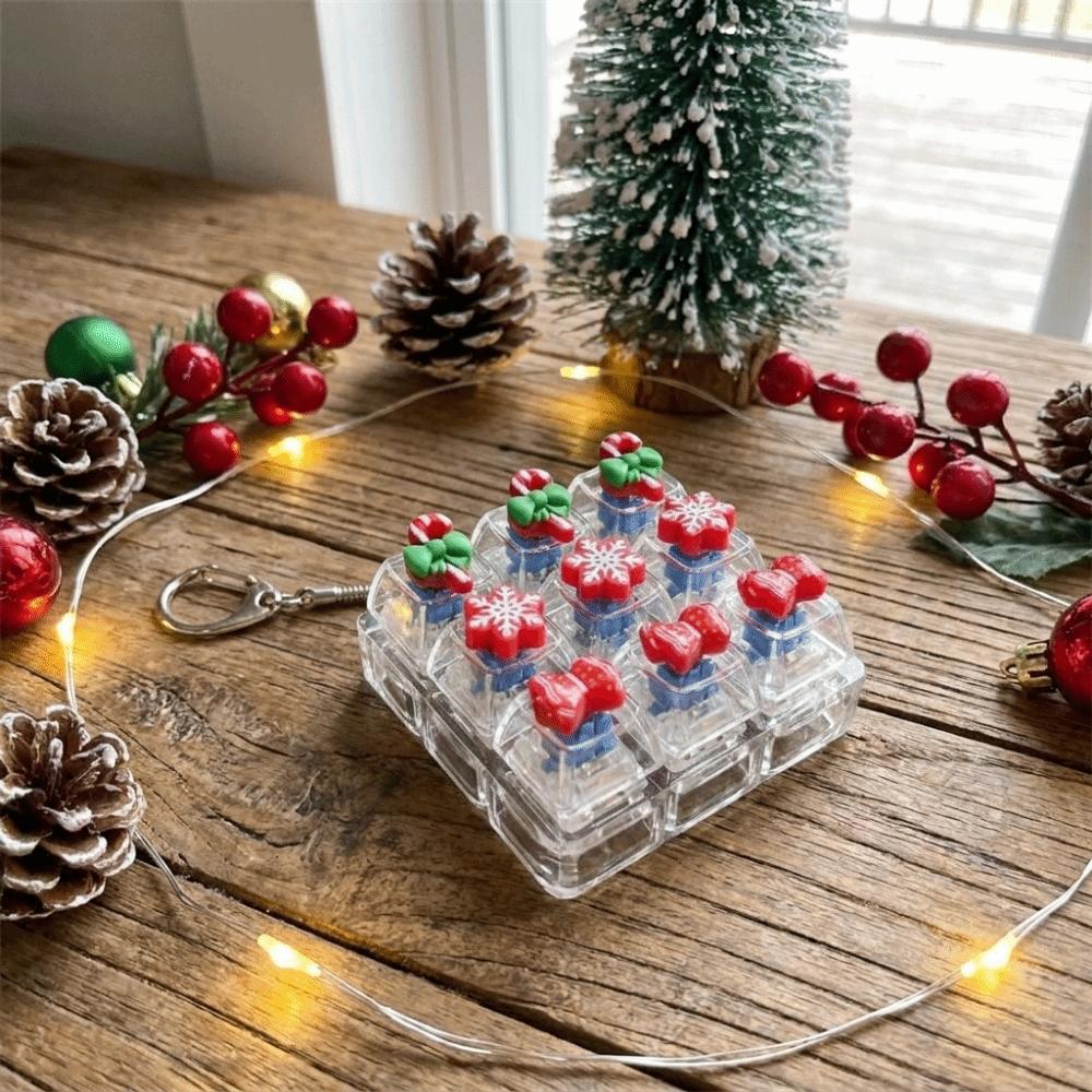 9-Key Square Fidget Keychain Christmas Tree Button Decompression Toy Kids Bag Pendant
