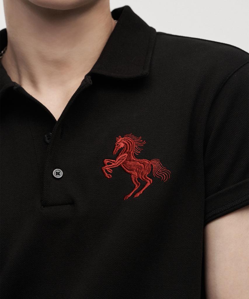 LANARCHIVE [0144] Wild Horse Pique Short Sleeve T-Shirt - Black