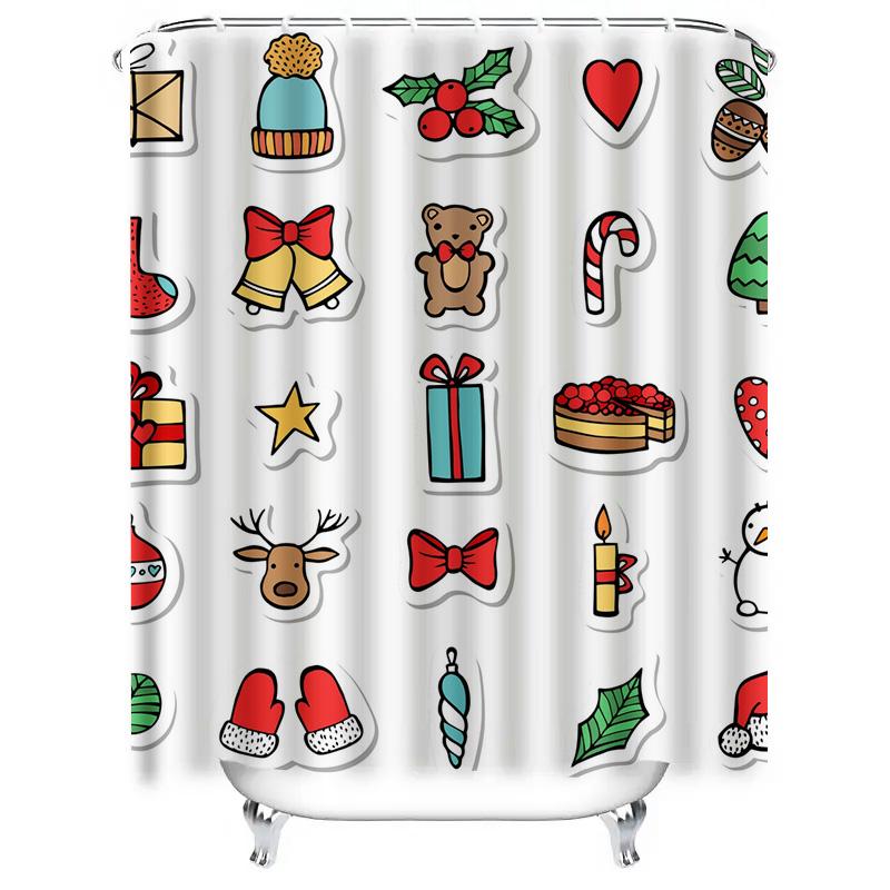 TU Christmas Shower Curtain Festive Holiday Bathroom Decor Reindeer Snowman Pattern Waterproof Fabric Backdrop Home Decoration G