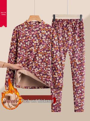 Warm Winter Clothing Set for Middle-Aged and Elderly Women, Plus Velvet Thickened Base Layer, Cozy Mom Style Underwear