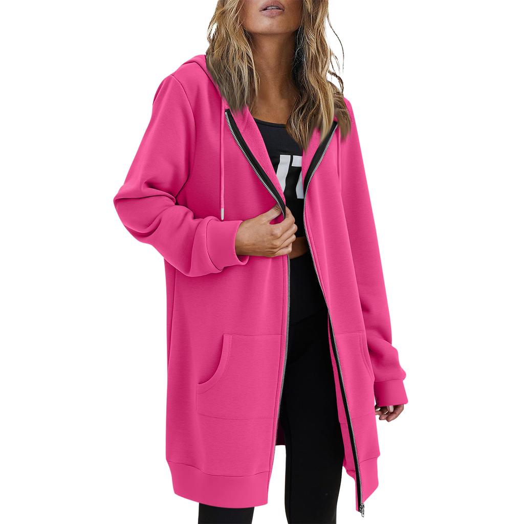 Women Casual Zip Up Fleece Hoodies Tunic Sweatshirt Long Hoodie Jacket