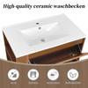 Bathroom Sink Cabinet with Drawer Modern White Wood Grain Heavy Duty Lavatory Wall Mount Ceramic Wash Basin Vanity Cabinet