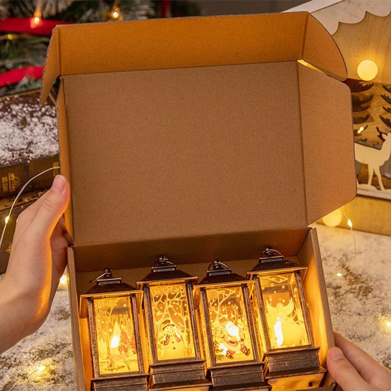 4 Pack Christmas Wind Lantern Set - Boxed Desktop Ornaments with Rotating Design, Creative Holiday Gift