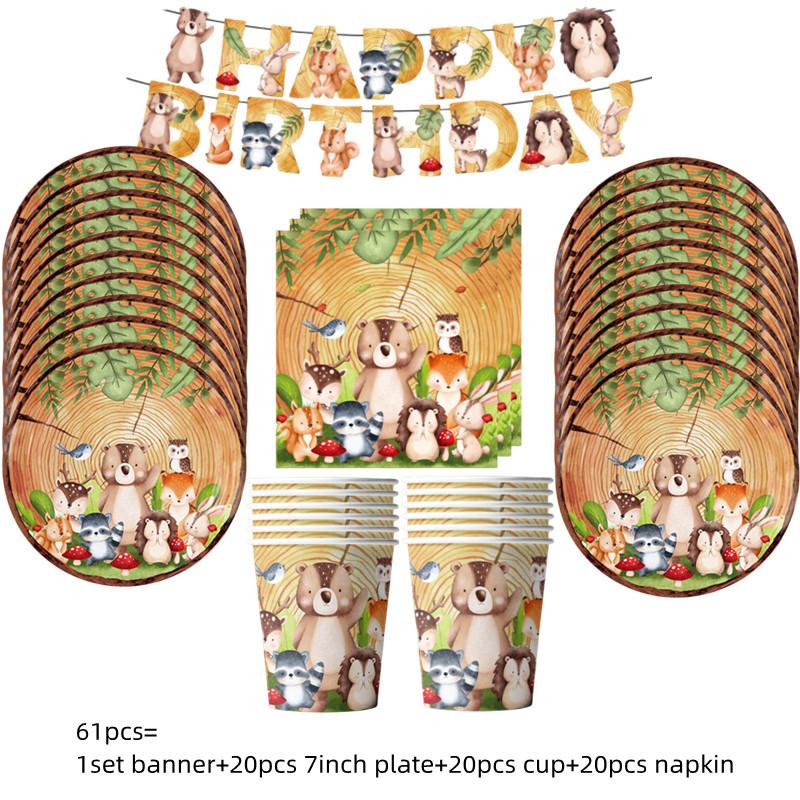 Woodland Animal Jungle Forest DIY Party Decoration Plate Cup Tablecloth Birthday Party Baby Shower Kids Birthday Party Supplies 5