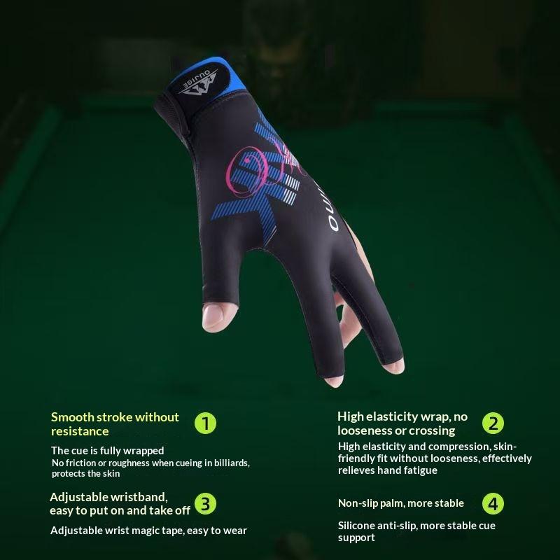 Open Finger Billiard Gloves Breathable Polyester Snooker Pool Glove Anti-Slip Adjustable Billiard Training Cue Glove