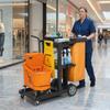 Cleaning Cart: Wheels, 3 Shelves, 70L Bag, Bucket with Wringer.