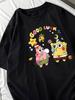 Black Oversized T-Shirt with SpongeBob Print