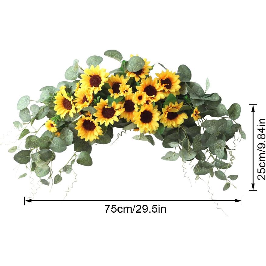 WYSRJ Artificial Sunflower Swag with Eucalyptus, 29.5 Inch Decorative Swag Floral with Sunflowers Wedding Arch Decor Fake Floral Wreath for Door
