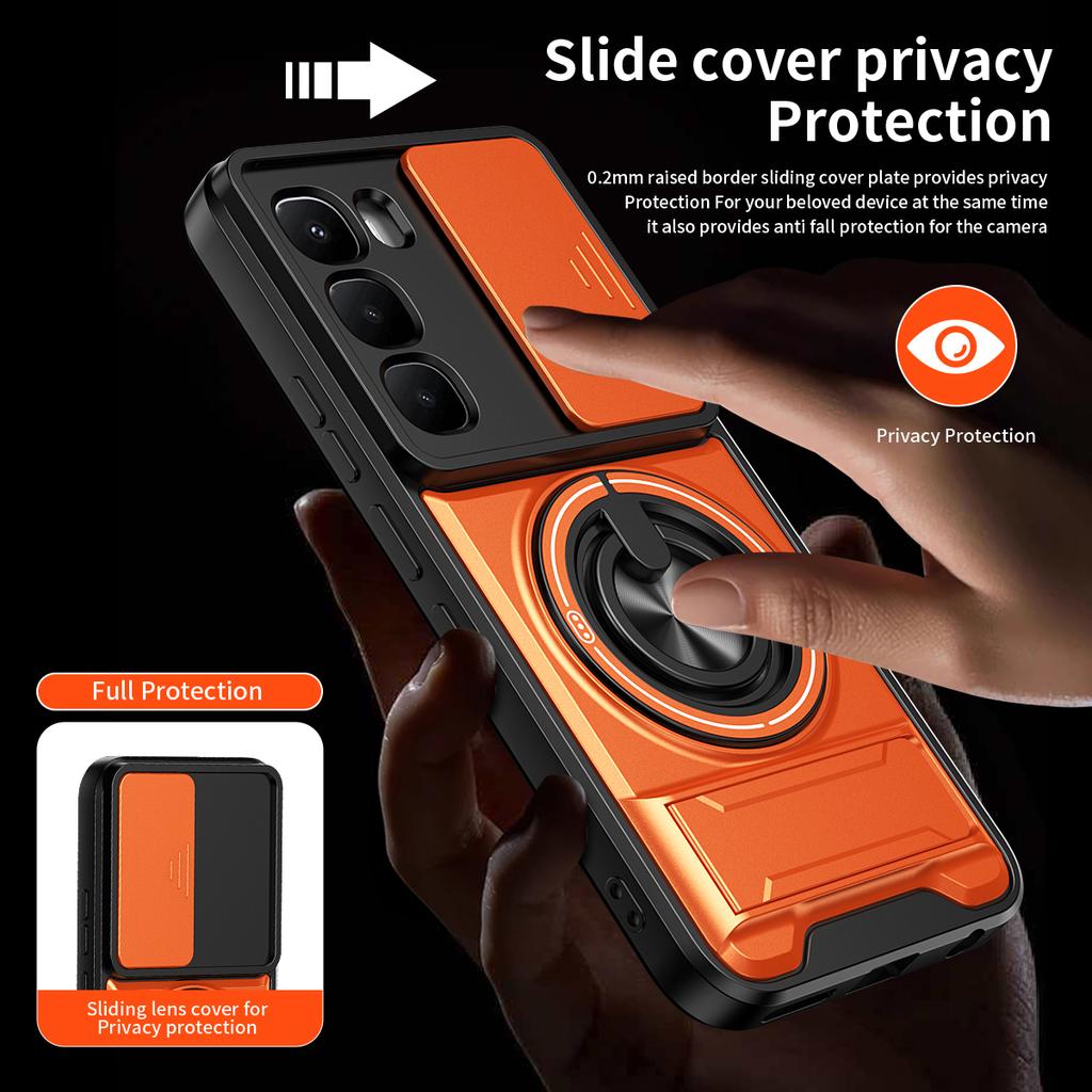 For Infinix Hot 60 Pro 4G Magnetic Case Ring Holder Foldable Kickstand TPU PC Phone Cover with Camera Lens Slider