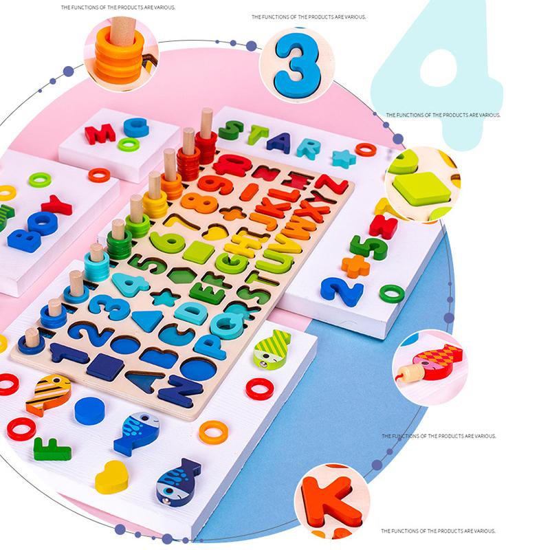 Kids Educational Montessori Math Toys Wooden Puzzle Sorting Numbers Magnetic Fishing Game For Toddler Early Study