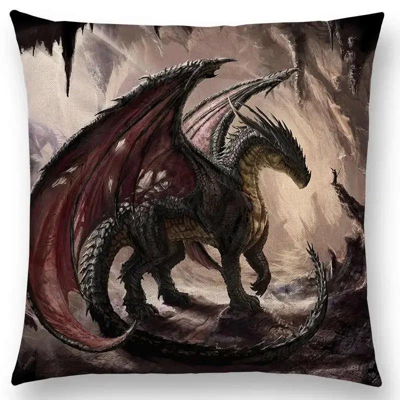 

Newest Dragon Cushion Cover Destruction Fierce Battle Powerful Warrior War Fire Sky Ruined Castle Sofa Pillowcasea, 66x66cm