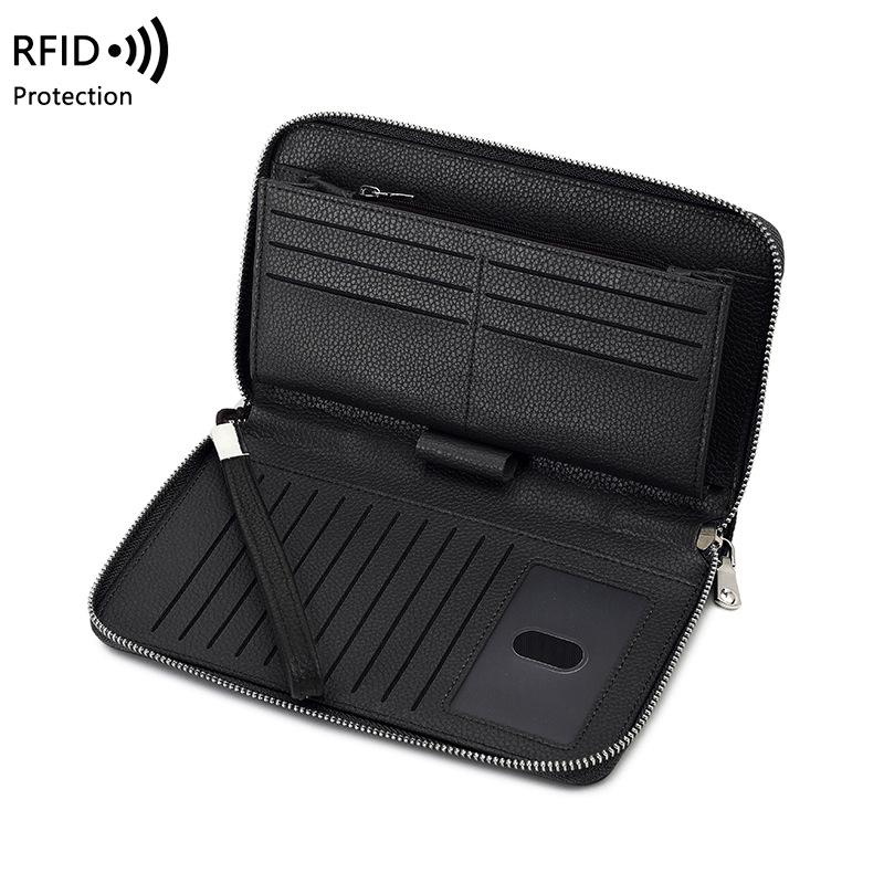 Genuine Leather RFID Anti-theft Long Wallet with Multi-card Slots and Large Capacity