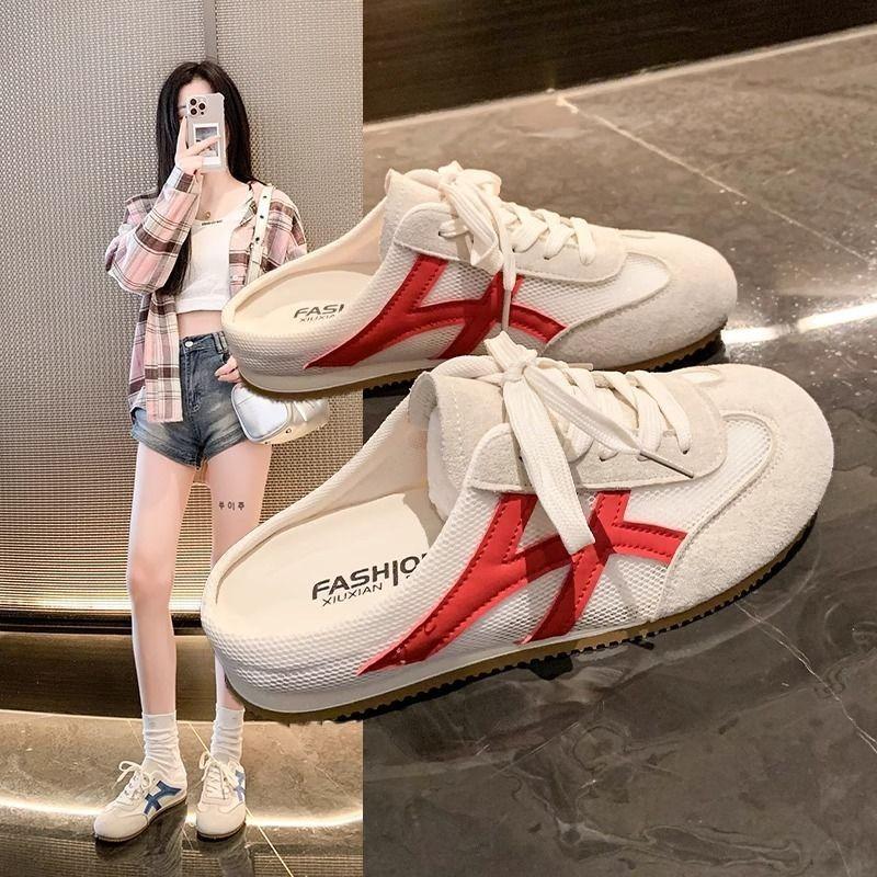 Half Slippers Women's Summer New Red Breathable Mesh Surface One Pedal Bag Head Sandals