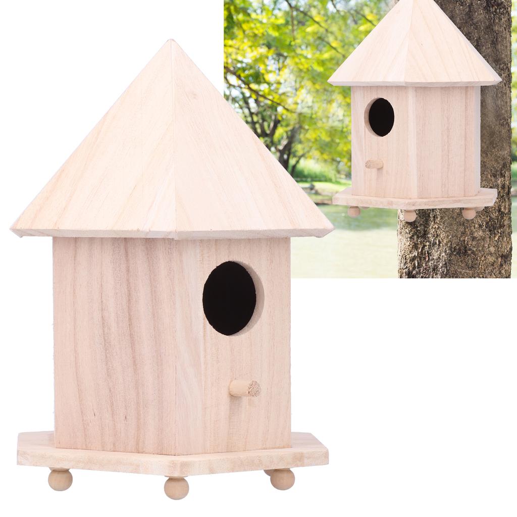 Wooden Bird House Feeder Nesting Box with Bracket for Outdoor Garden Patio Decoration